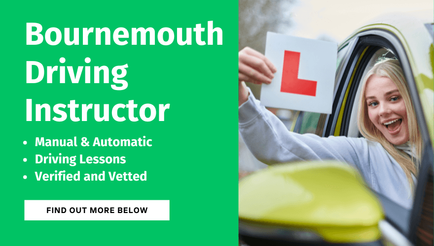 Bournemouth driving instructor title banner showing a person holding up a L plate.